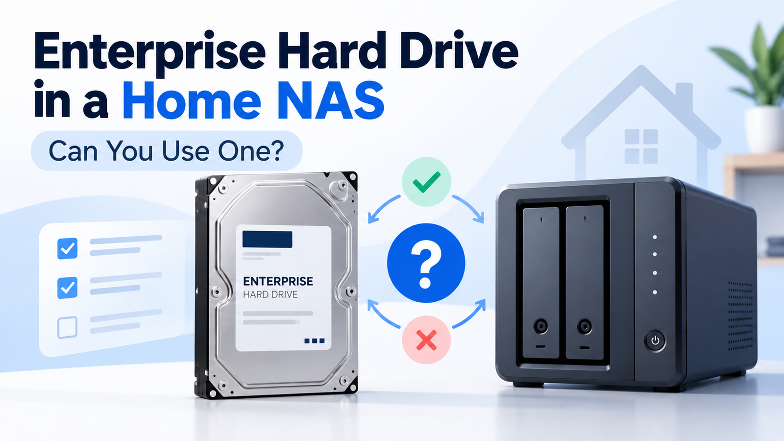 Enterprise hard drive next to a home NAS enclosure